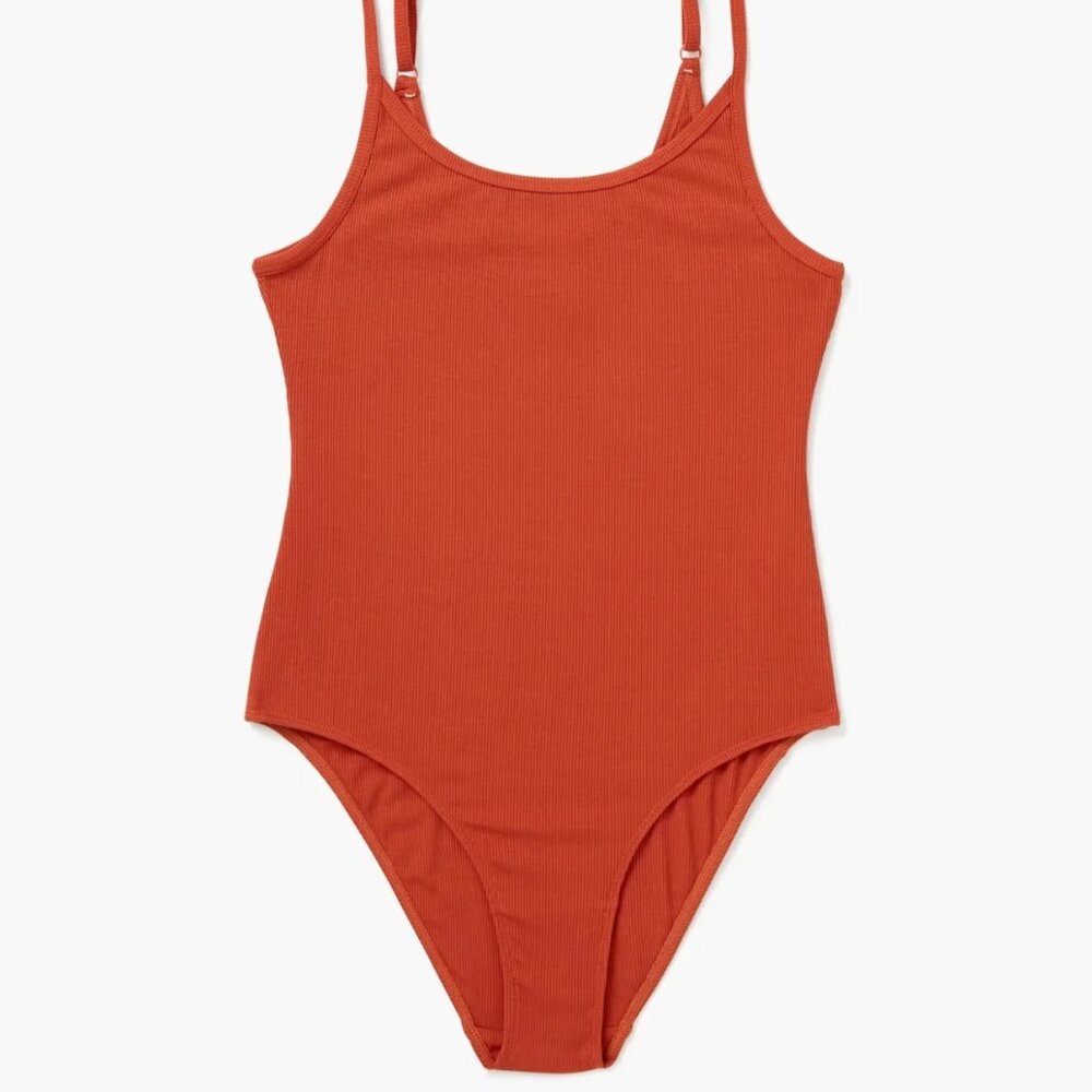 Women's Modal Baby Rib Strappy Orange Bodysuit - Richer Poorer - Size Medium